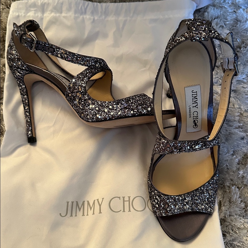 Brand New Authentic Jimmy Choo Star Glitter Sandals | Silver | Size 37